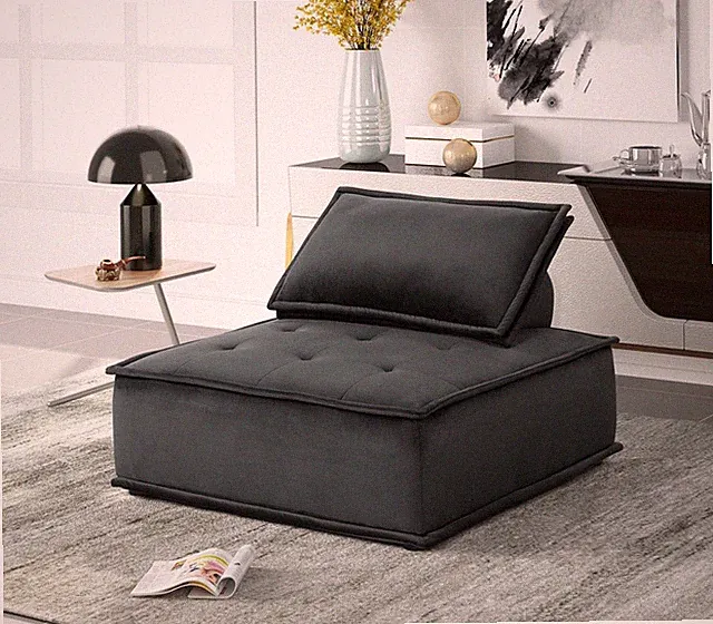 Velvet Armless Lounge Chair, Tufted Seat, Modular Ottoman, 40"W, Velvet Black