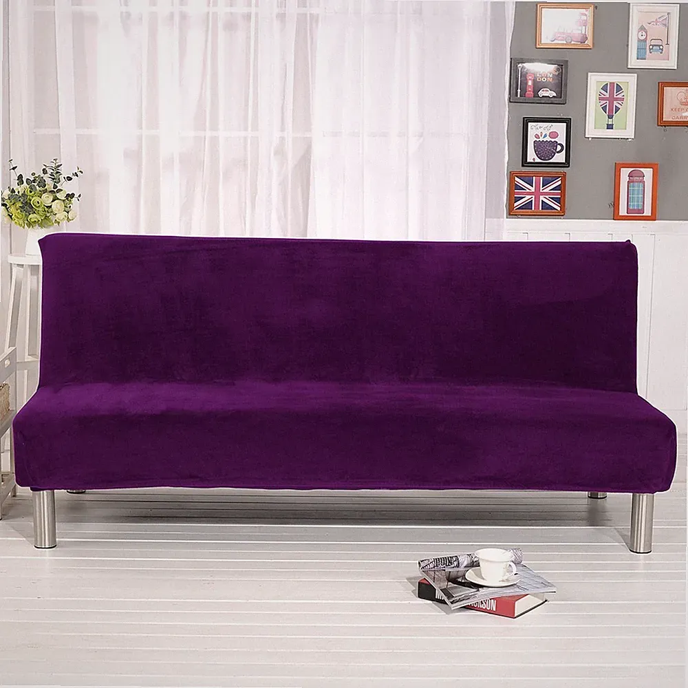 Velvet Armless Sofa Bed Cover Stretch Futon Slipcover Protector Solid Color