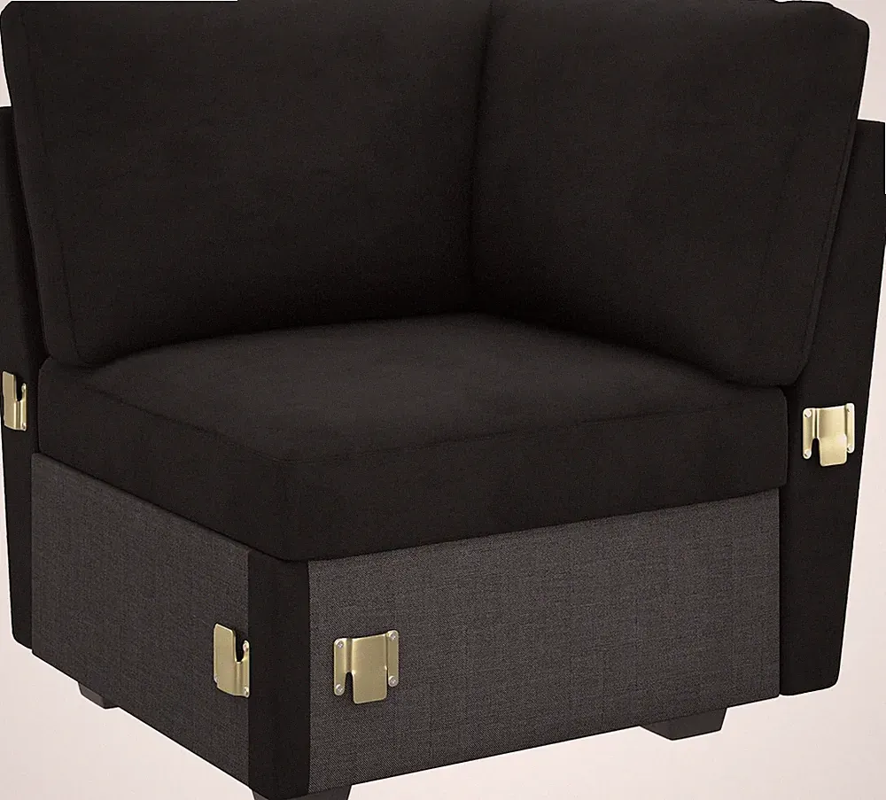 Velvet Black Corner Module for Sectional Sleeper Sofa with Pull-Out Bed
