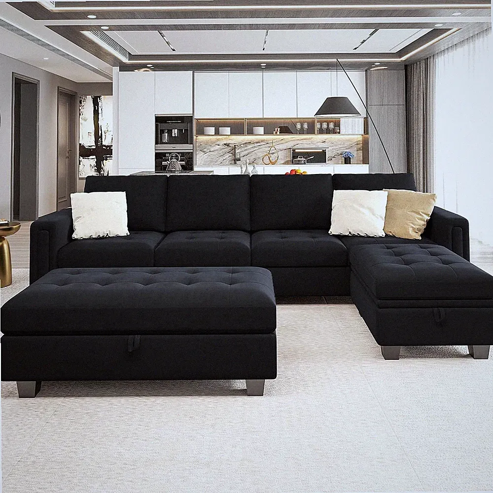 Velvet Convertible 4-Seat Sectional Sofa with Reversible Chaise L Shaped Sofa Co