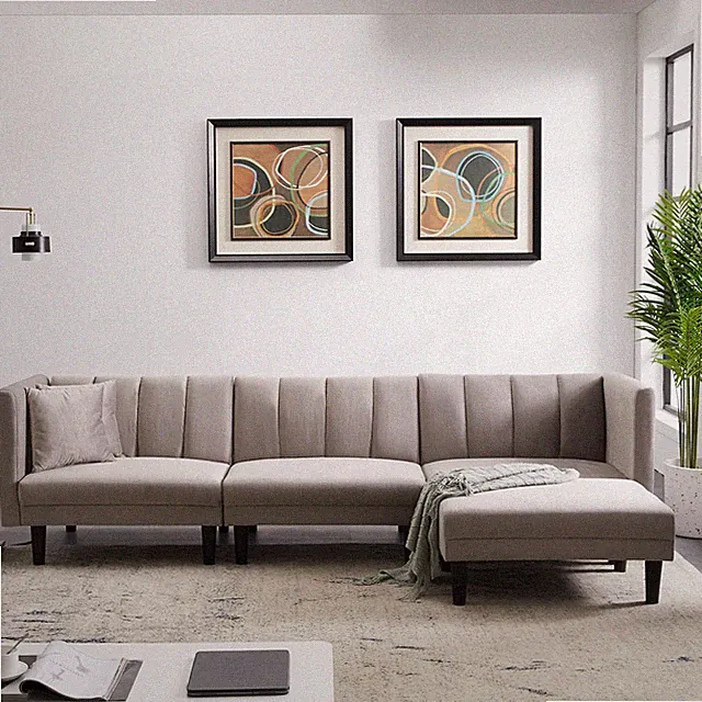 Velvet Convertible L Shaped Sectional Sleeper Sofa Bed Folding Couch With Pillow