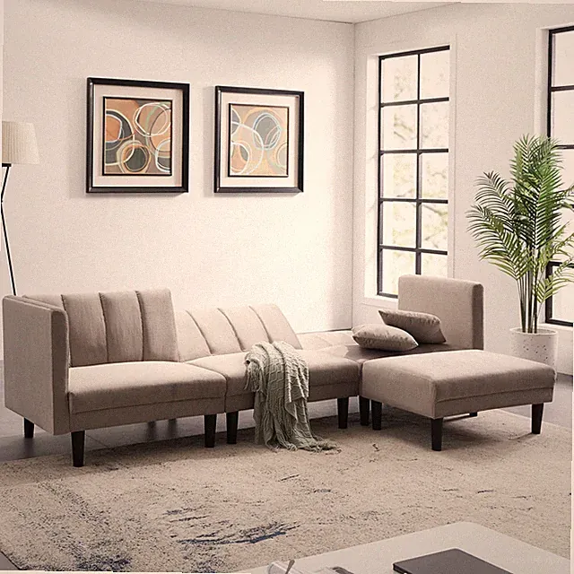 Velvet Convertible L Shaped Sectional Sleeper Sofa Bed Folding Modular Couch US