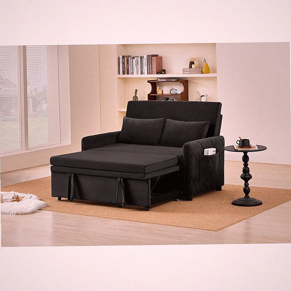 Velvet Convertible Sleeper Sofa Bed, 5-Position Adjustable Backrest, 51.2"