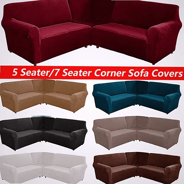 Velvet Corner Sectional Couch Covers 5 Piece L Shape Sofa Covers Protectors US