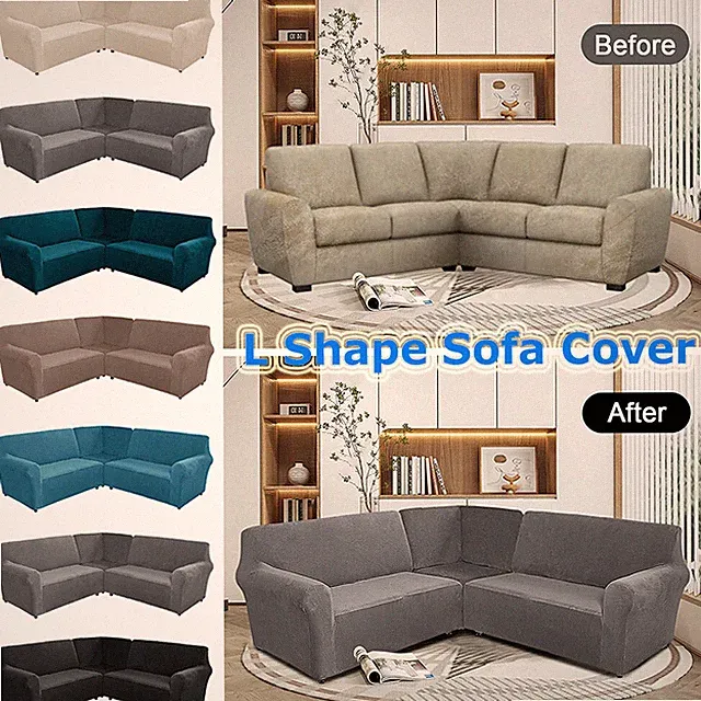 Velvet Corner Sofa Cover 7-Seat L Shape Sectional Couch Slipcover Protector