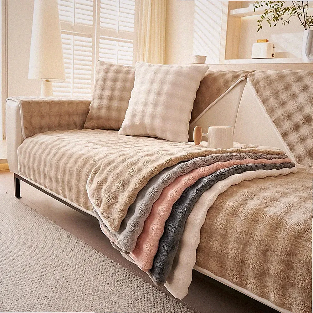 Velvet Couch Cover, Faux Fur Sofa Covers, Non-Slip Plush Couch Cover Furniture