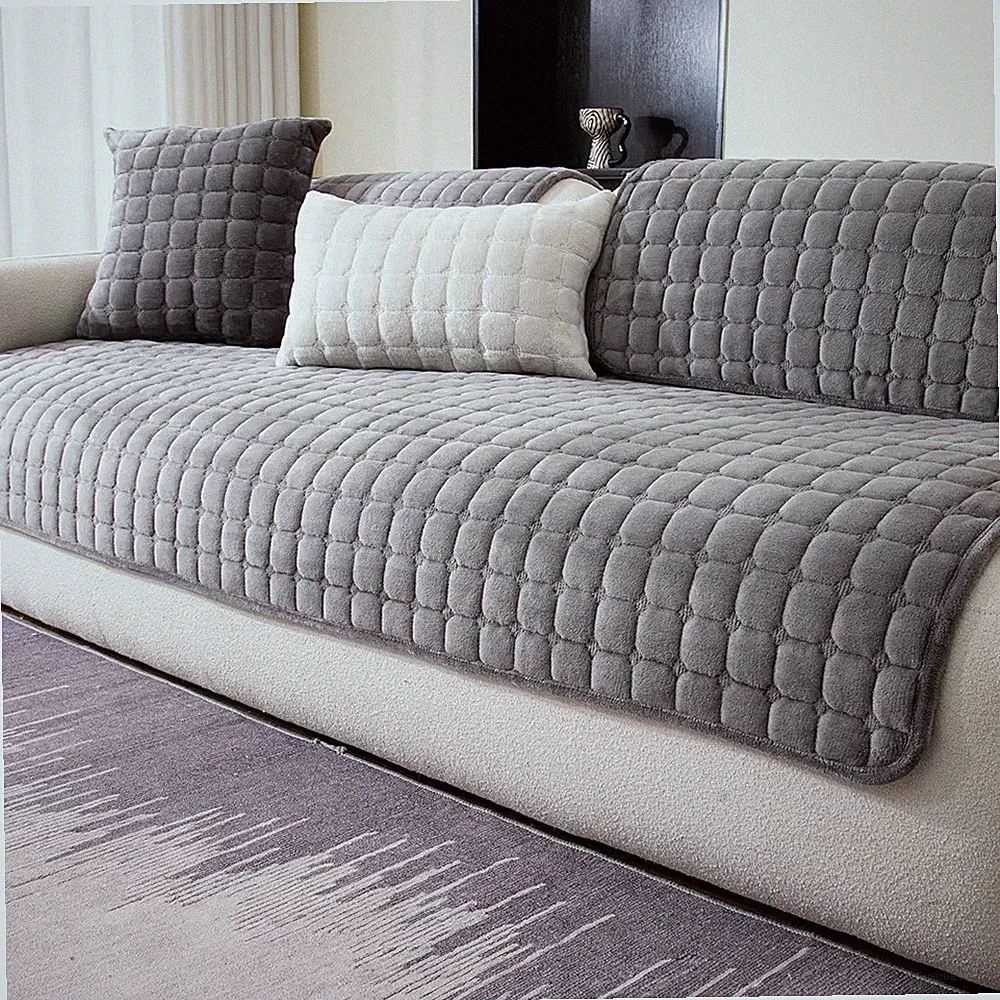 Velvet Couch Cover Sectional Sofa Cover Anti-Slip Washable Dark Grey 36" x 47"