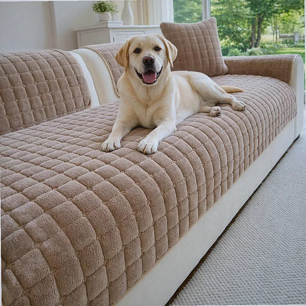 Velvet Couch Cover, Washable anti Slip Sectional Sofa Cover for 3 Cushion Couch