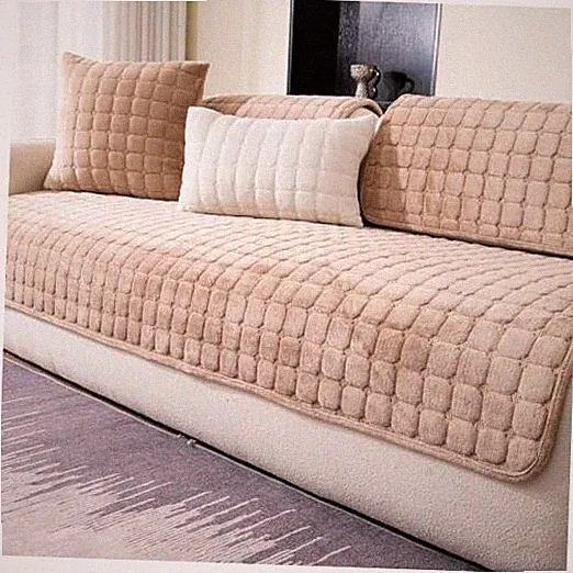 Velvet Couch Cover, Washable Sectional Sofa 1pc/36"x 71"/Rectangular Khaki