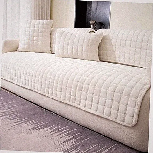 Velvet Couch Cover, Washable Sectional Sofa 1pc/36"x 71"/Rectangular White