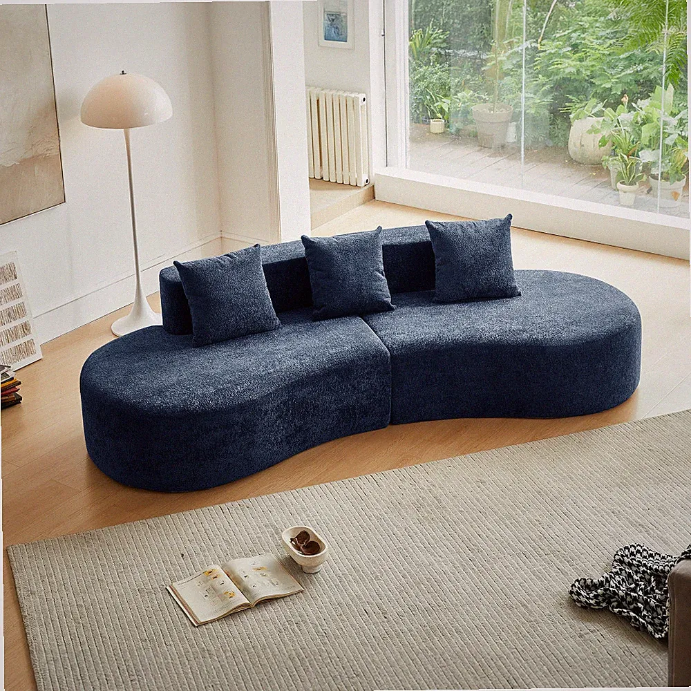 Velvet Curved Sectional Sofa 3-Seater for Large Space, Easy Assembly