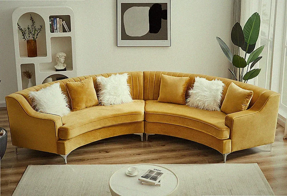 Velvet Curved Sofa Square Arm Modular Symmetrical Sectional Sofa For Living Room