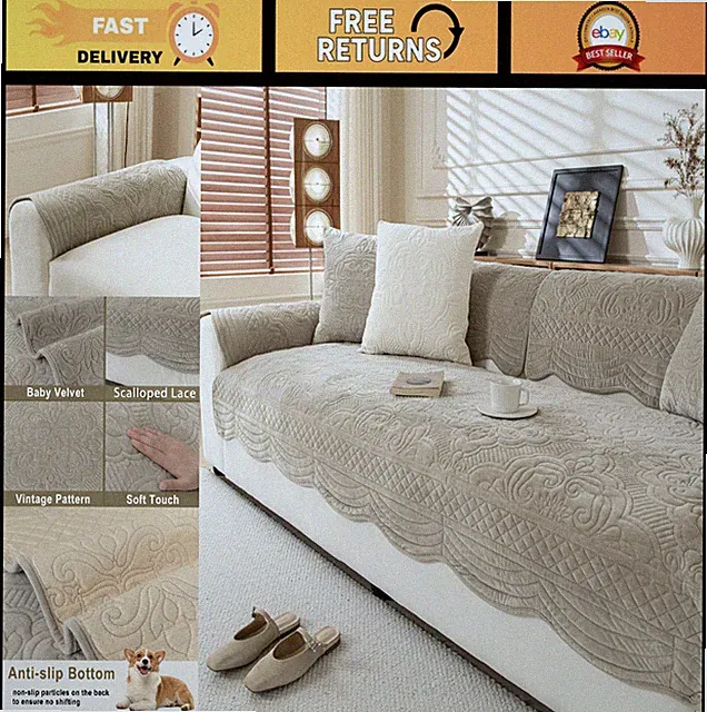 Velvet Fleece Couch Arm Covers, Anti-Slip Sofa Slipcovers, Pet-Friendly Protecto