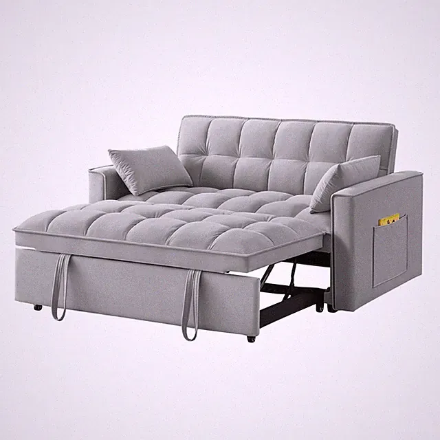 Velvet Folding Sofa Bed Convertible Small Loveseat Sleeper Couch with Pillows