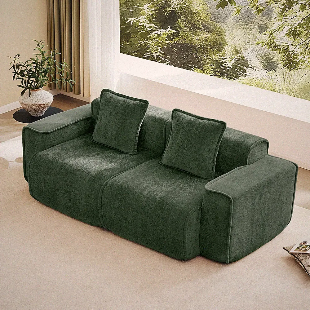 Velvet Green Sofa - Plush Living Room Furniture, Luxury Sectional