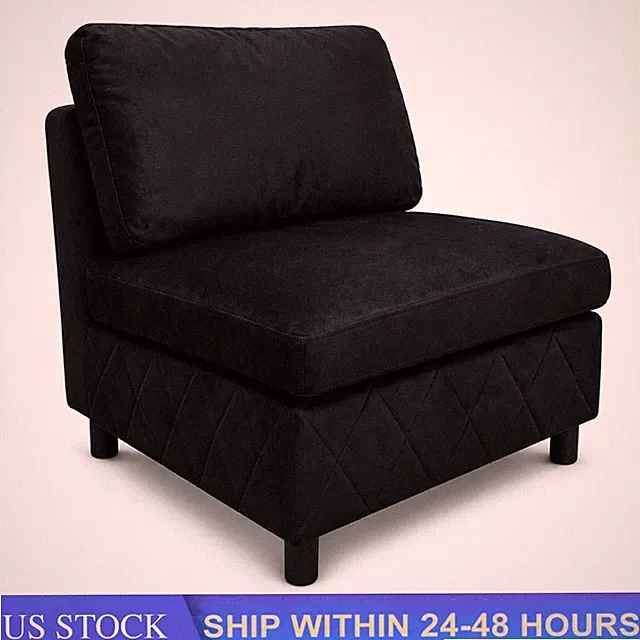 Velvet Middle Seat Module Modular Sectional Sofa Diamond Tufted Wood Frame kit