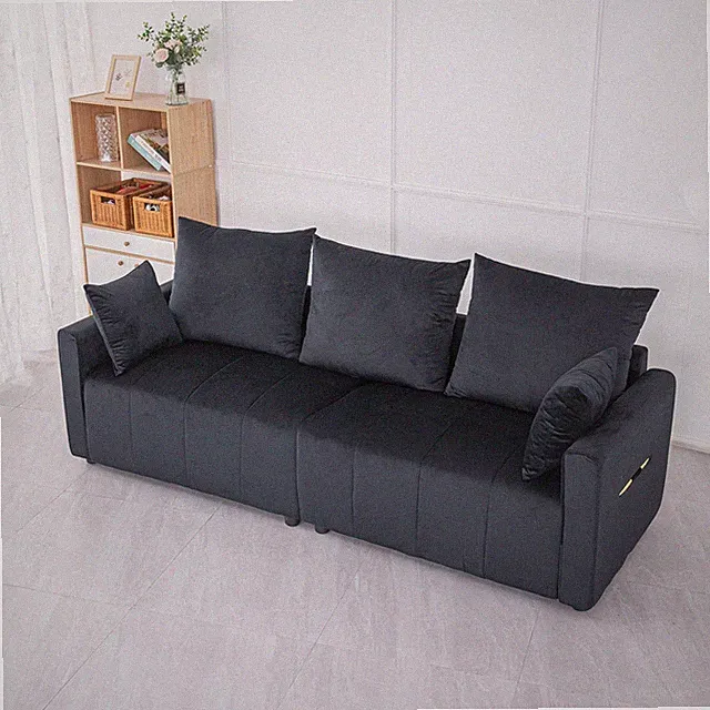 Velvet Modern 2-Seater Sofa, Black Two-Tone Sectional Couch with Contemporary De