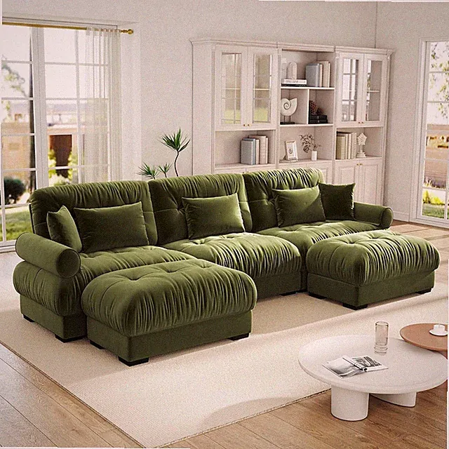 Velvet Modular Sectional Sofa,130" W Oversized U Shape Cloud Couch with 2 Ottoma