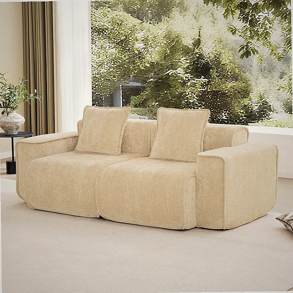 Velvet Modular Sectional Sofa 2-Seater, Light Camel Color, No Assembly Cloud