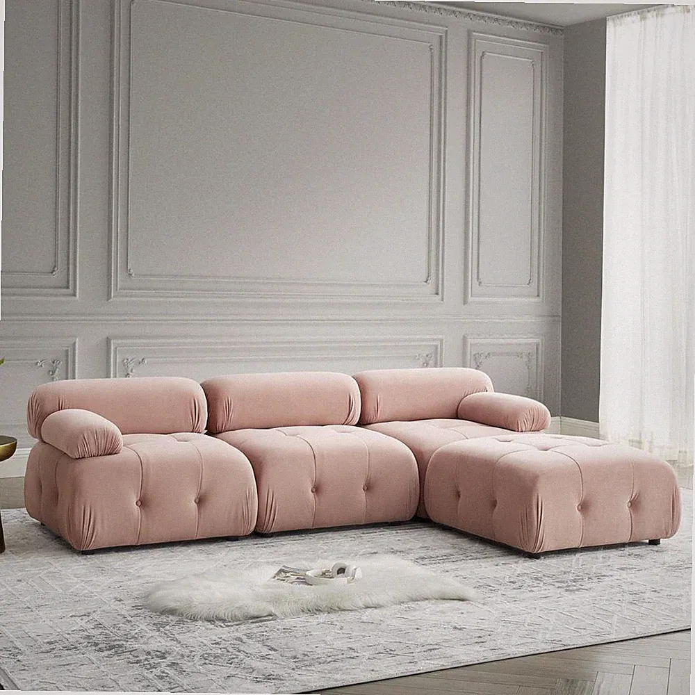 Velvet Modular Sectional Sofa DIY Combination with Sturdy Solid Wood Frame