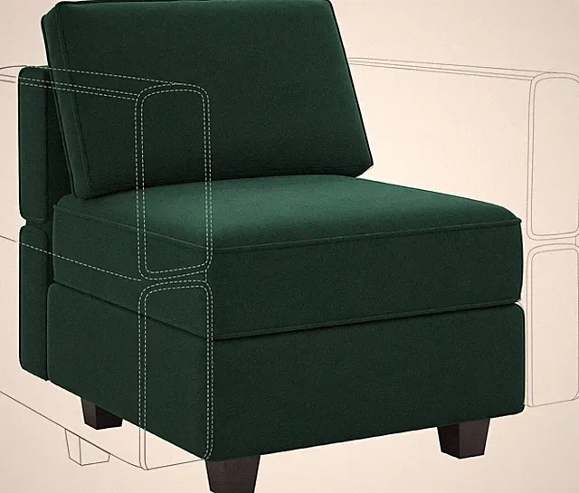 Velvet Modular Sofa Middle Module with Storage - Armless Chair in Green