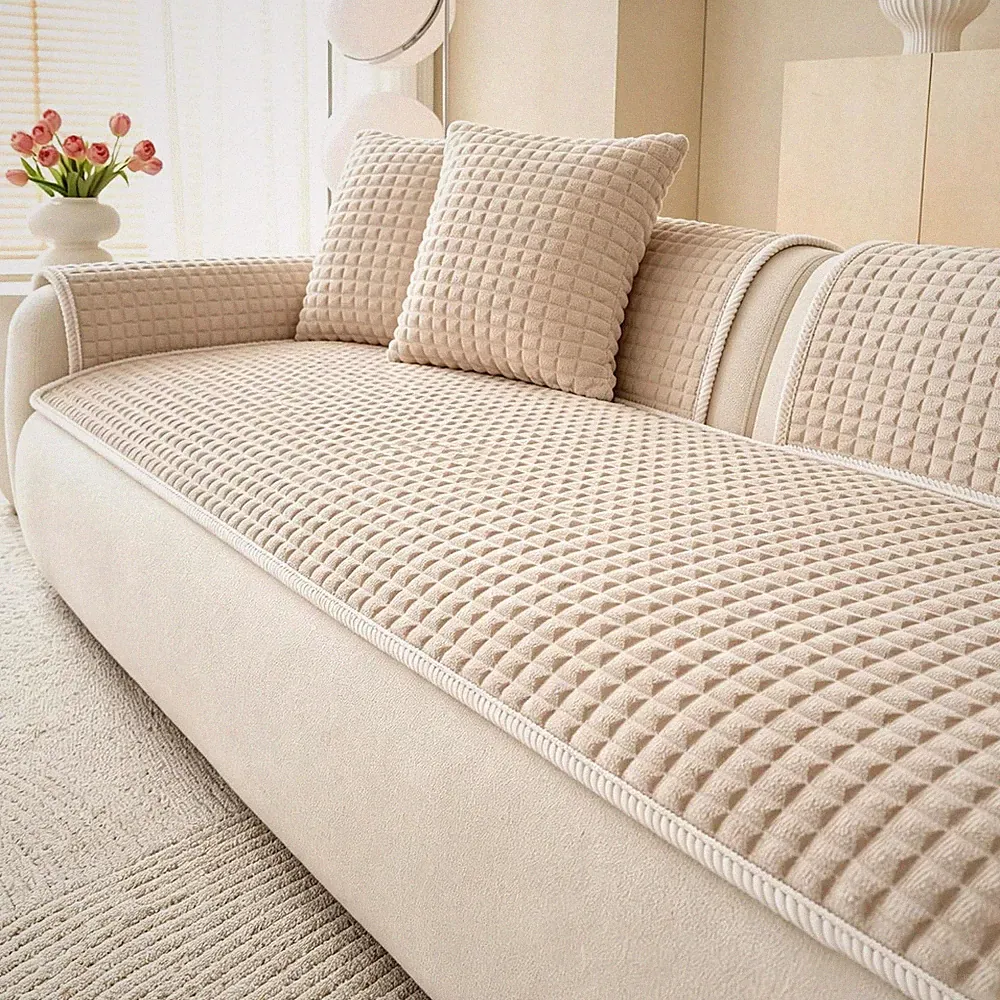 Velvet Plaid Couch Cover for Dogs,L Shaped Sectional Sofa Cover.