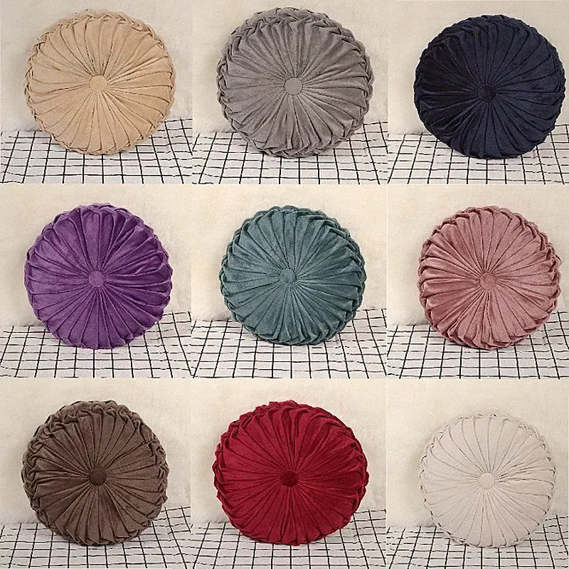 Velvet Pleated Round Pumpkin Pillow Couch Cushion Pillow Home Sofa Bed Decor