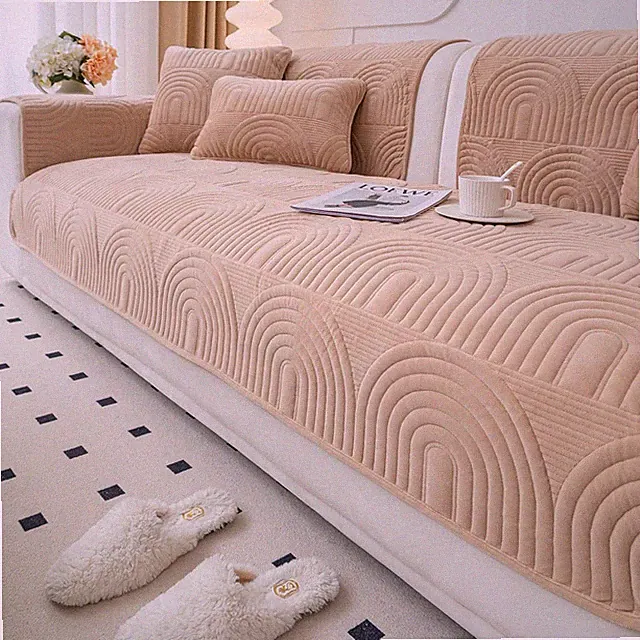 Velvet Plush Couch Sofa Cover Geometric Quilted Sectional Couch Covers Non Sl...