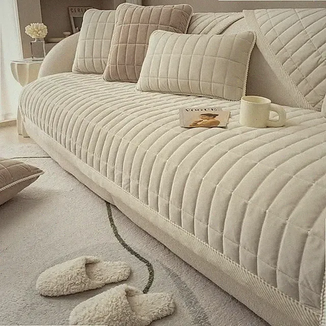 Velvet Plush Sofa Cover Non Slip Quilted Couch Protector for Pets