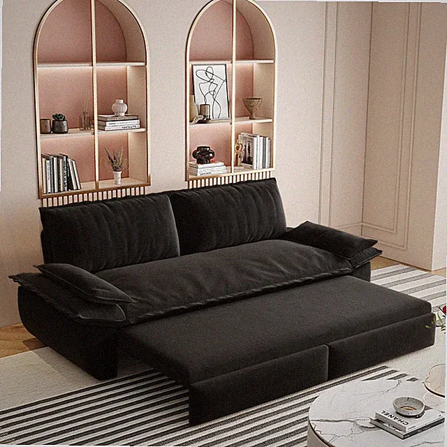 Velvet Queen Pull Out Sofa Bed 73.2" Convertible Sleeper Sofa Bed Loveseat Black