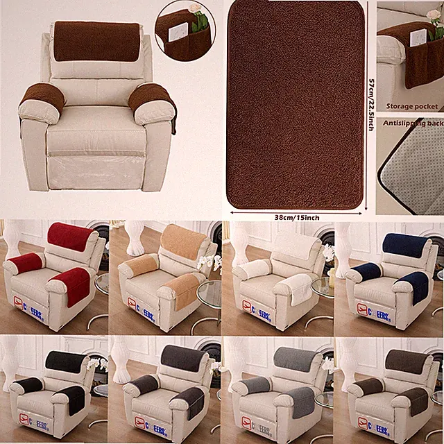 Velvet Recliner Headrest Sofa Cover Armrest Cover With Pockets Cushion Protector