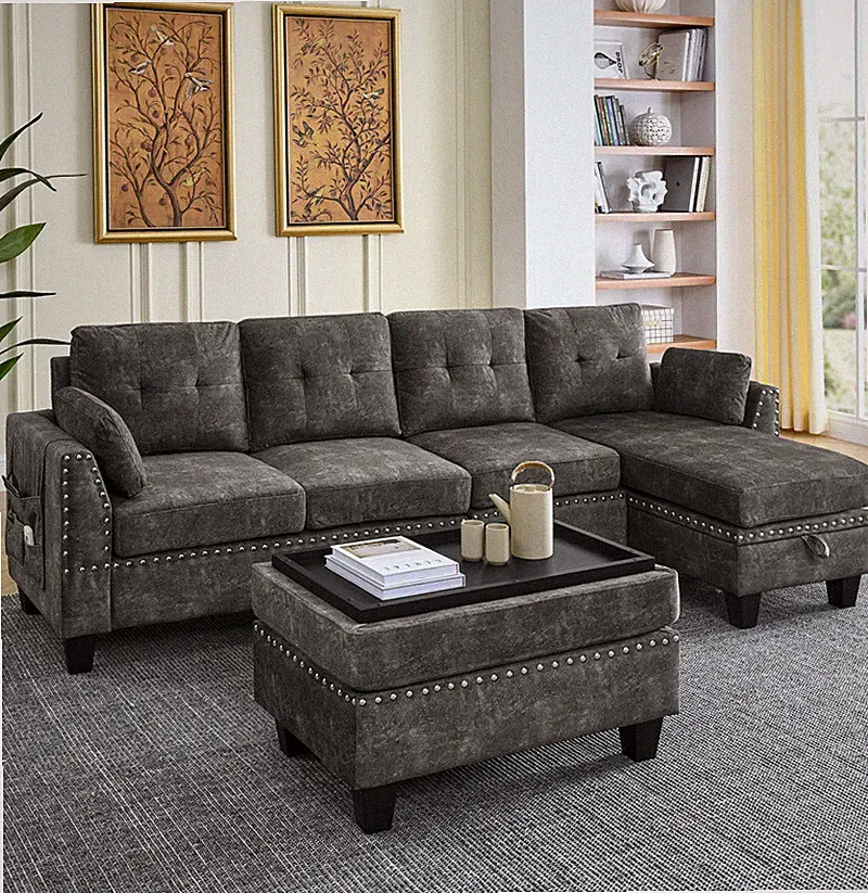 Velvet Sectional 3-Seaters Sofa Double-sided Multi-functional Storage Mat