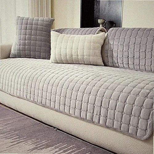 Velvet Sectional Couch 1PC/35.4"x71"/2-3 Seat & Long "L" Part, Light Grey
