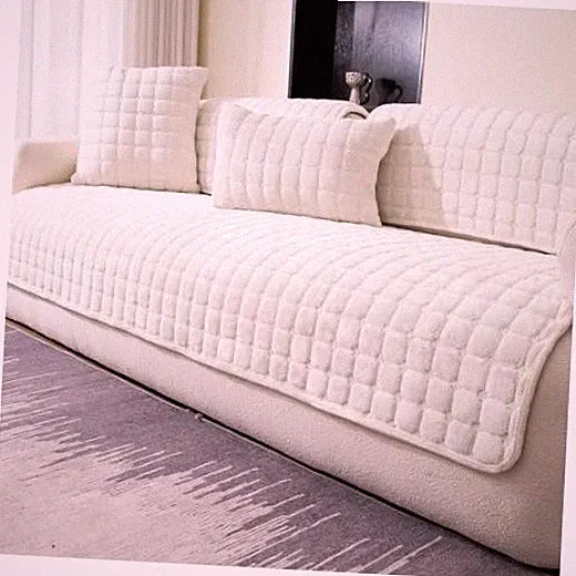 Velvet Sectional Couch Cover 1PC/35.4"x71"/2-3 Seat & Long "L" Part Beige White