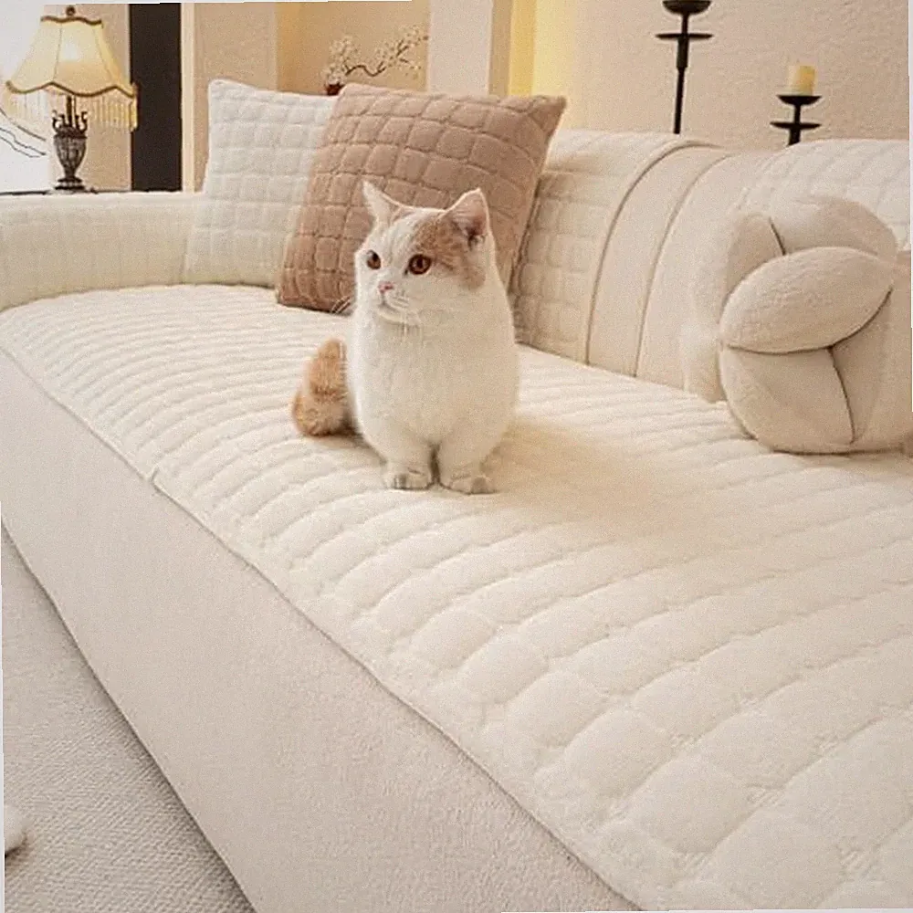 Velvet Sectional Couch Covers for Dogs, 1PC, White, 27.6"x71" Beige White