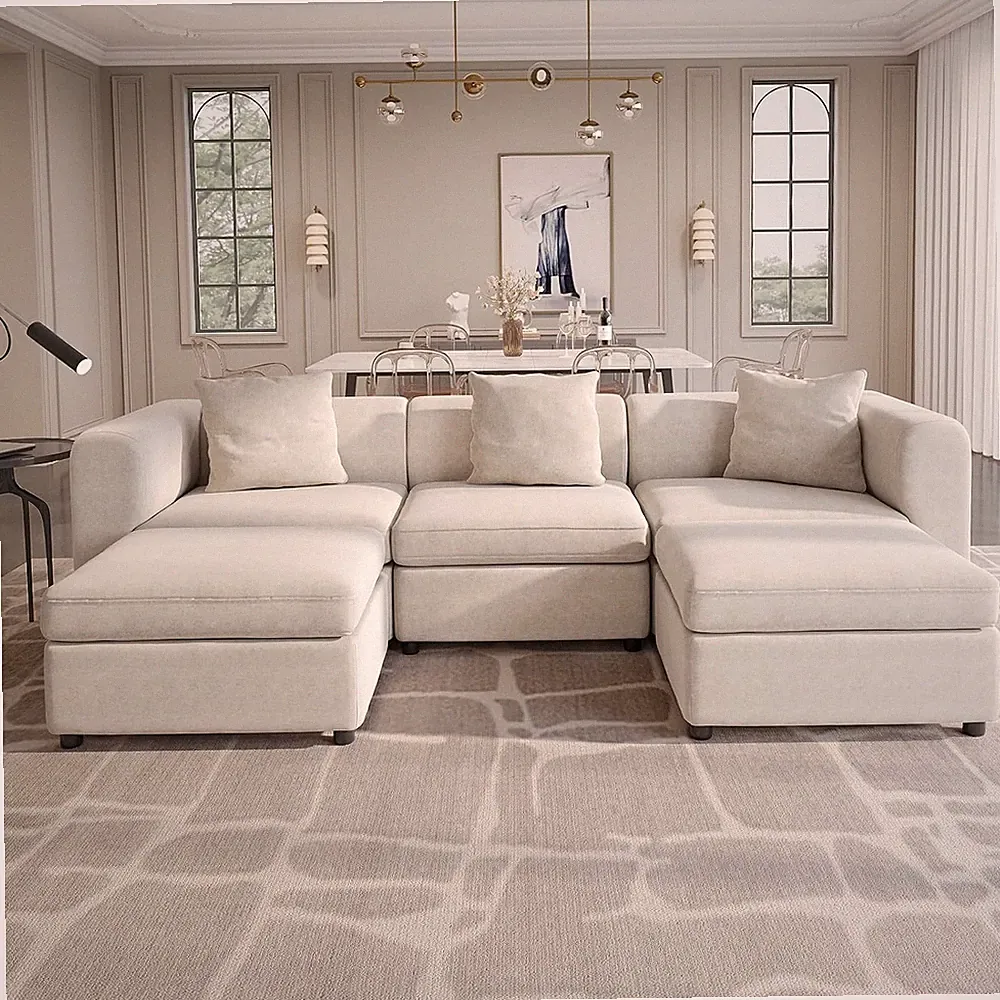 Velvet Sectional Sofa, 103.5" L Oversized 5-Seat Convertible Couch with 5 Pillow