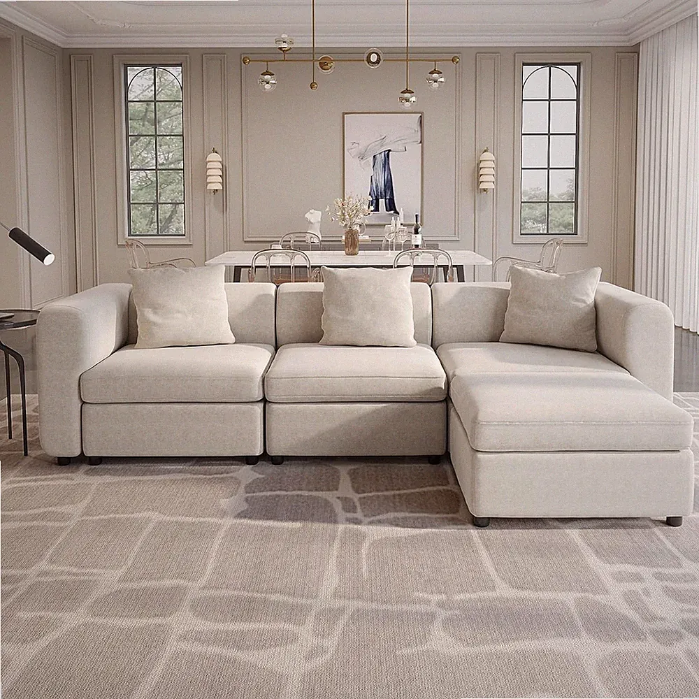 Velvet Sectional Sofa, Oversized 4-Seater L-Shaped Convertible Couch with Storag