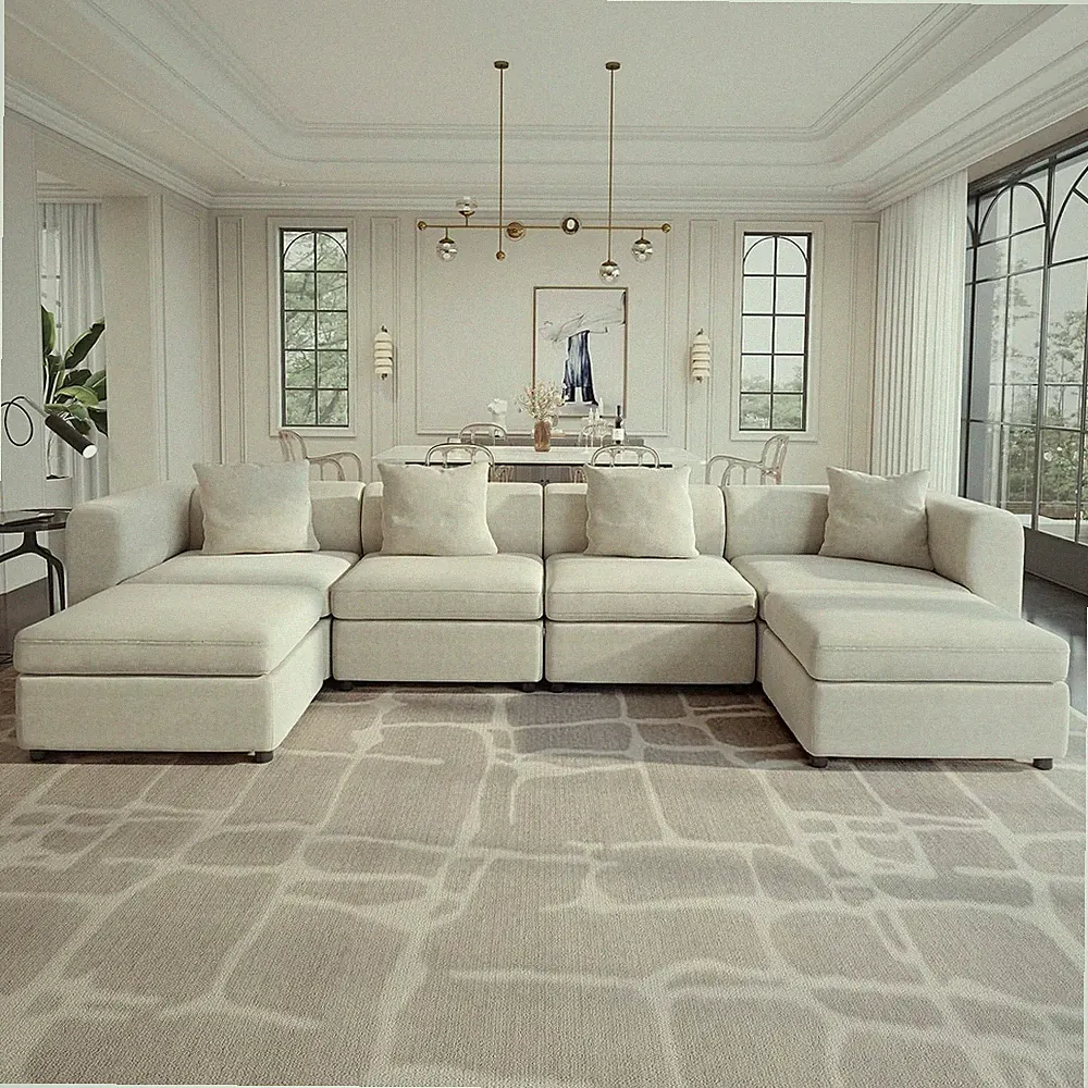 Velvet Sectional Sofa, Oversized 6-Seater L-Shaped Sofa with Storage Ottoman & 4