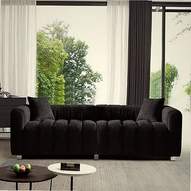 Velvet Sofa 3-Seater Loveseat, Modern Bubble Upholstered Couch with Metal Legs