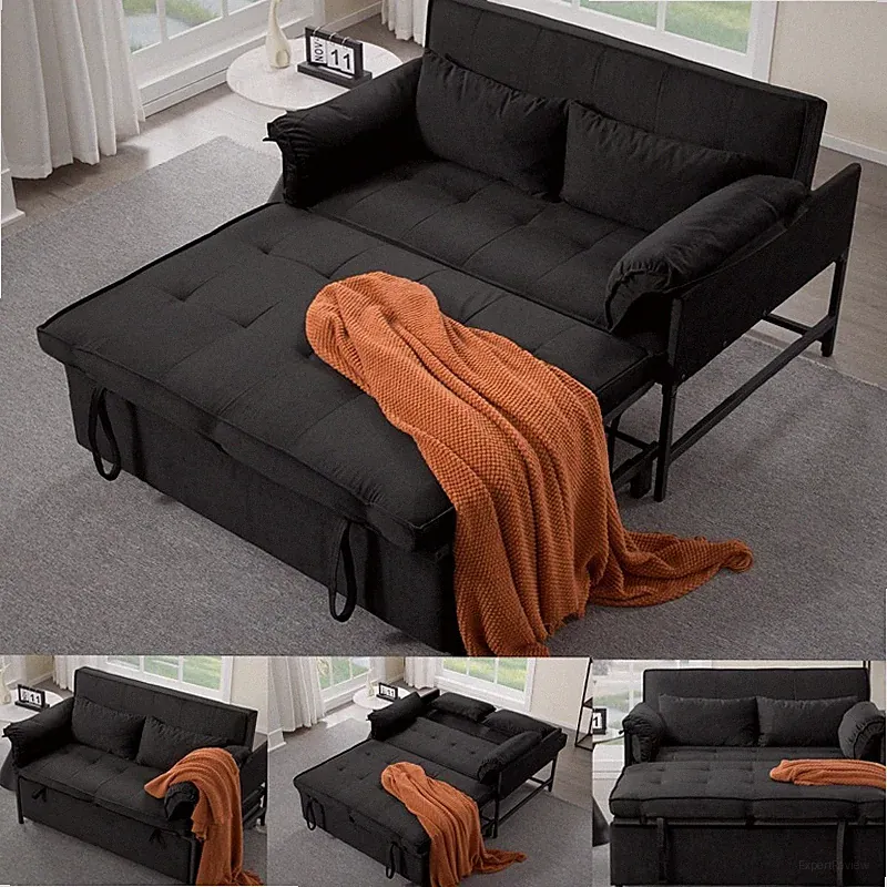 Velvet Sofa Bed 3-in-1 Convertible Sleeper Sofa Bed w/Adjustable Backrest&Pillow