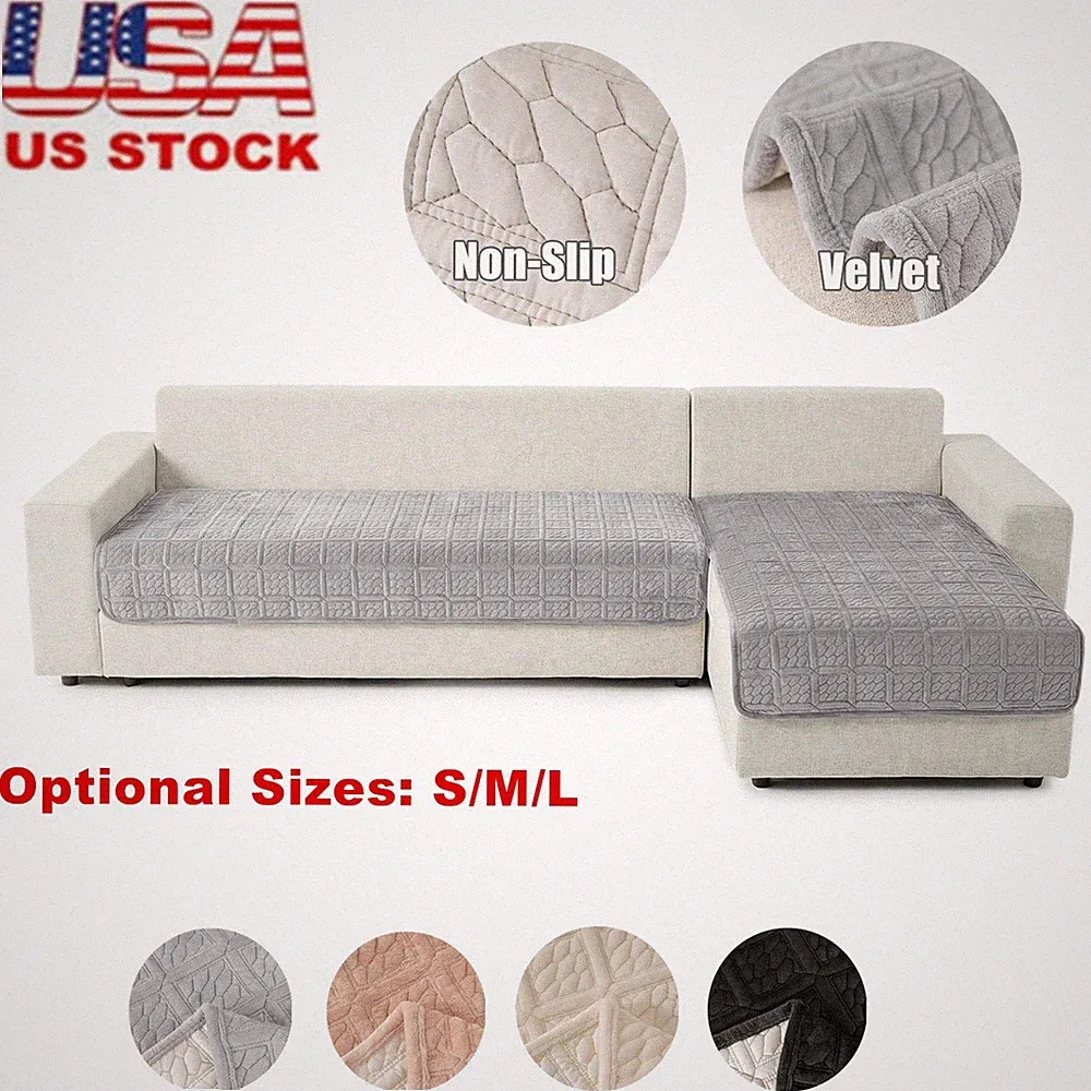 Velvet Sofa Cover Mat Non-Slip L Shape Sectional Couch Cover Set Pet Friendly
