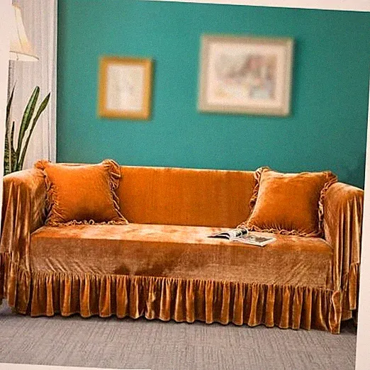 Velvet Sofa Cover Soft Decorative Luxurious Solid 88"x134" Golden Camel