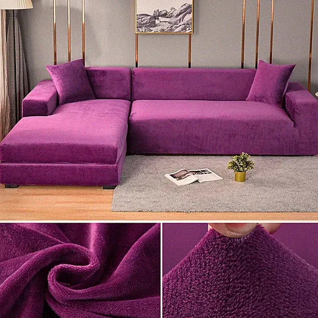 Velvet Sofa Cover Thick Elastic Cover 1/2/3/4 Seater L Shaped Corner Sofa Cover