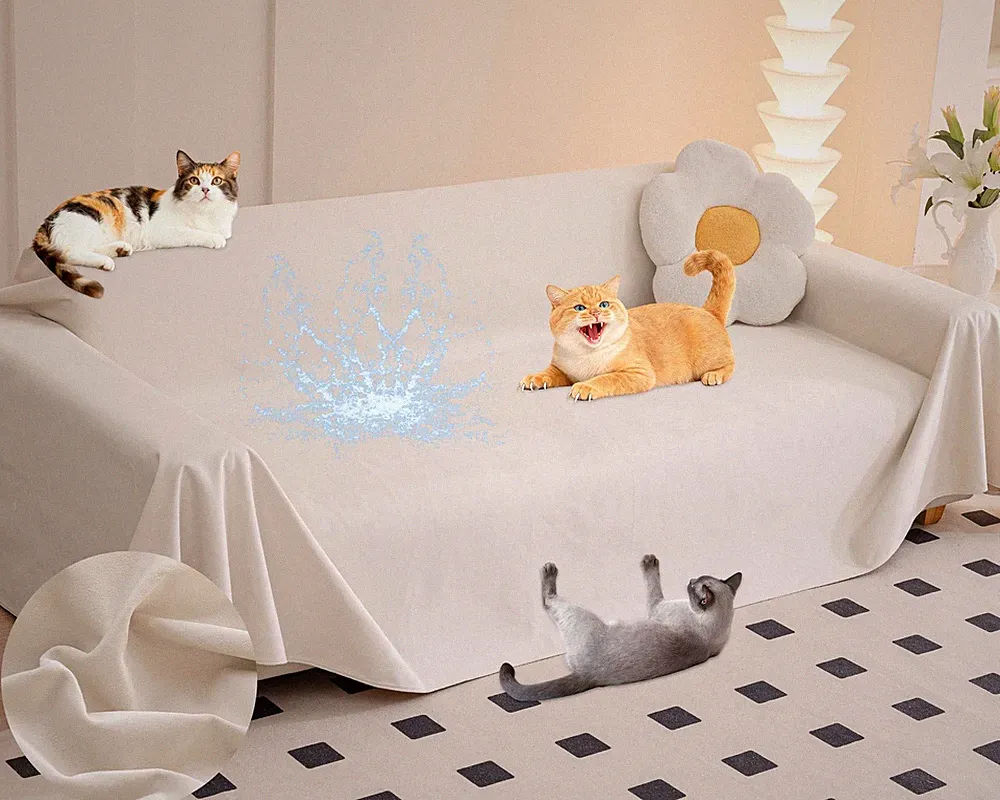 Velvet Sofa Cover, Ultra Soft Waterproof Non-Slip Couch Cover for Pets, Cat-S...