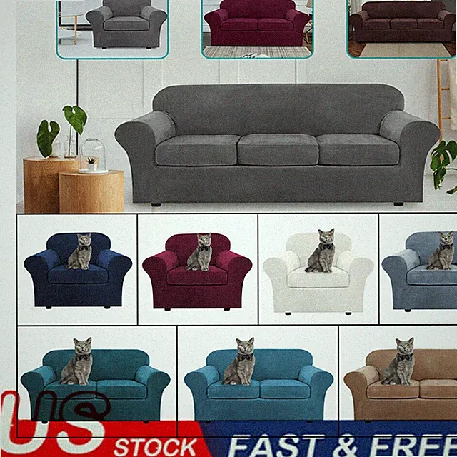 Velvet Sofa Covers Chair Stretch Slipcover Couch Plush Protector Cushion Cover