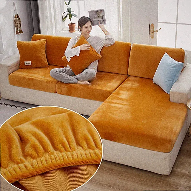 Velvet Sofa Seat Cushion Cover Thick Solid Soft Stretch Sofa Plush Slipcovers