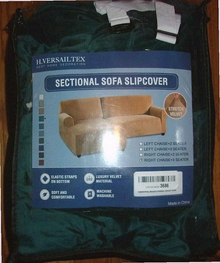 Velvet Stretch 2 Pc Anti-Slip Sectional Sofa Slipcover Right Chaise +3 Seat Teal