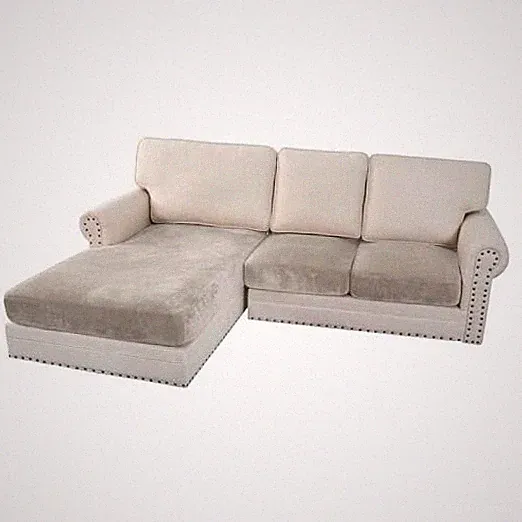 Velvet Stretch 3-Piece L Shape Sectional Couch 2 Seater + Chaise Oatmeal