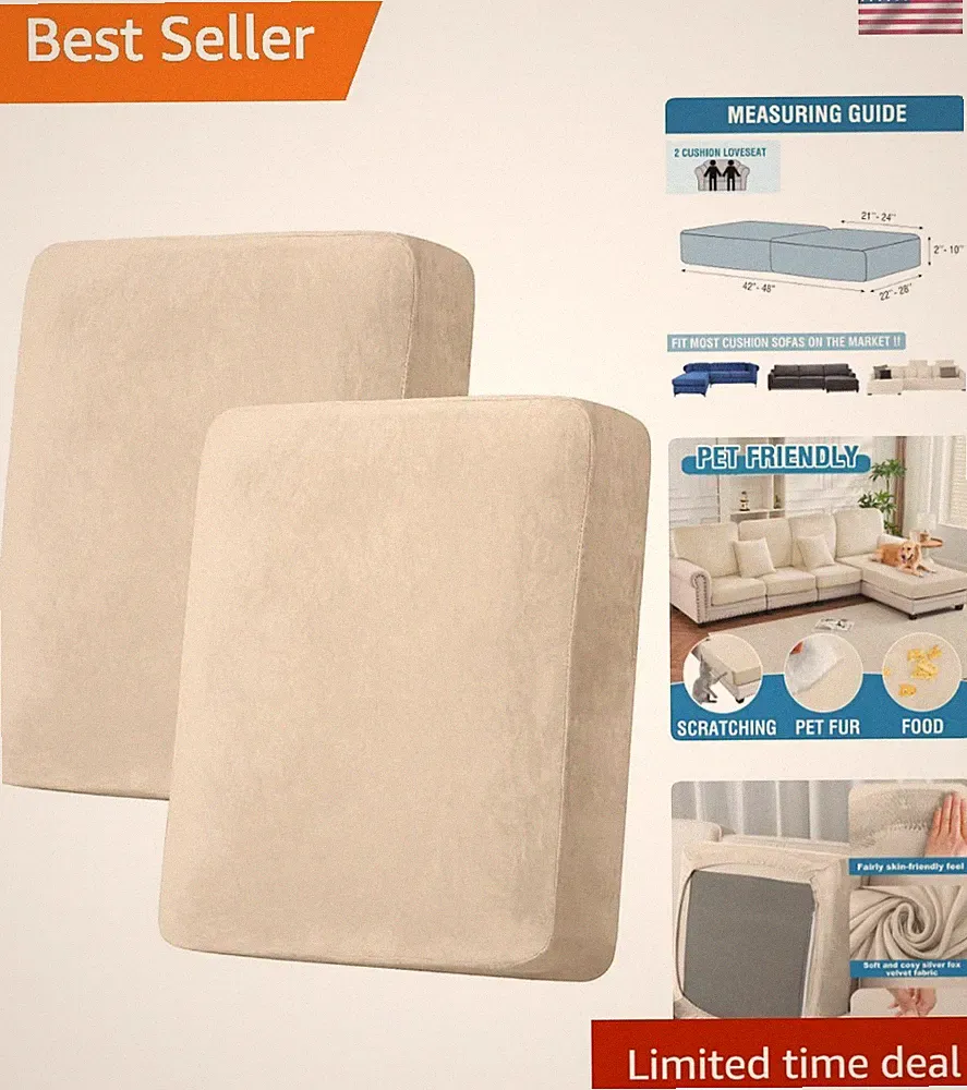Velvet Stretch Couch Cushion Cover Plush Cushion Slipcover for Chair Loveseat...