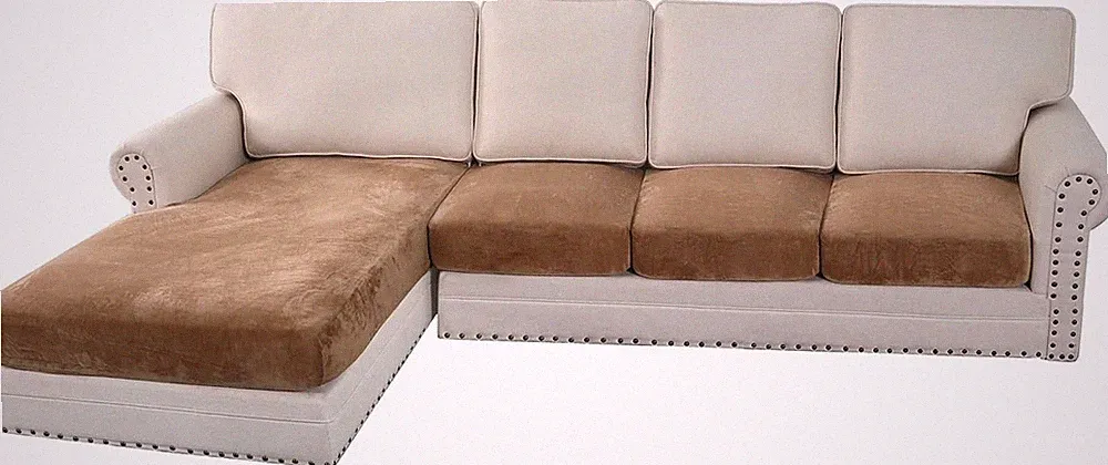 Velvet Stretch L-Shaped Sectional Couch Covers, 4-Piece Set, Camel